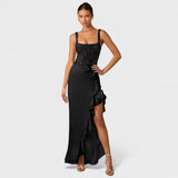 Bella - Rochie Corset din Satin cu Volane