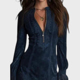 Rachel – Rochie mini din suede albastru cu dantelă
