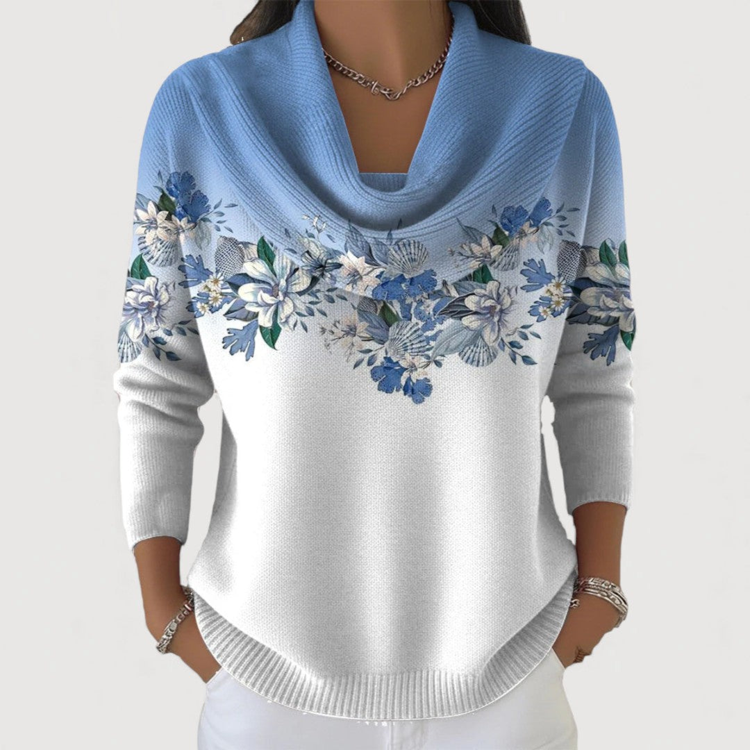Gabriela – Pulover floral cu guler