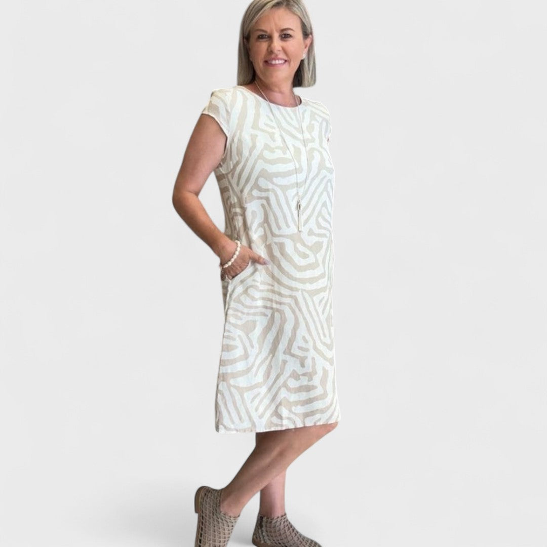 Nelia - Rochie de vară cu guler rotund și imprimeu frumos