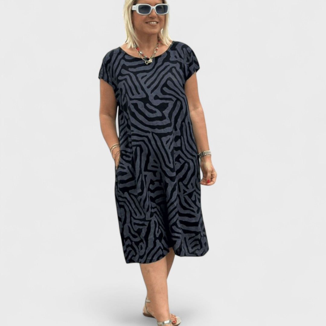Nelia - Rochie de vară cu guler rotund și imprimeu frumos