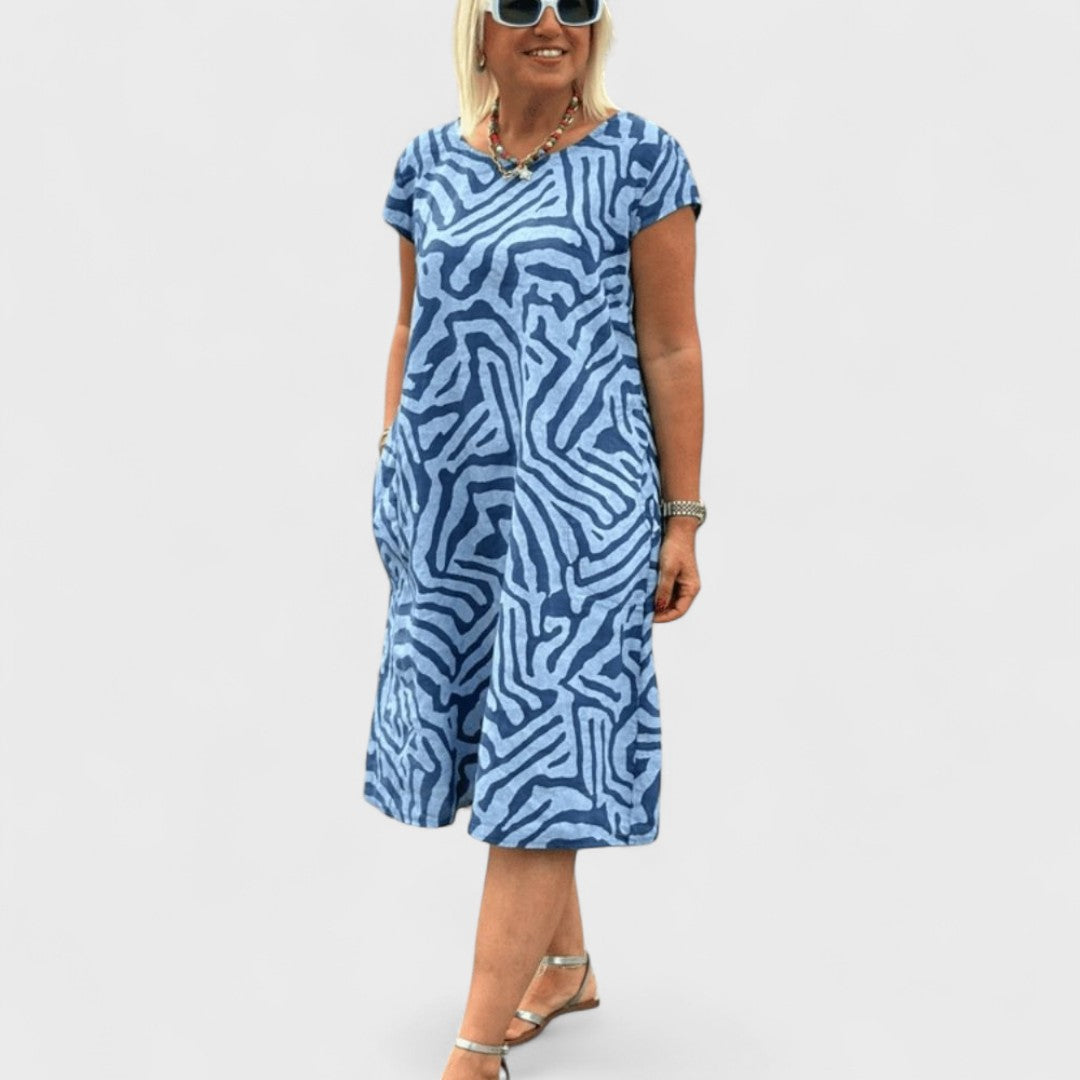 Nelia - Rochie de vară cu guler rotund și imprimeu frumos