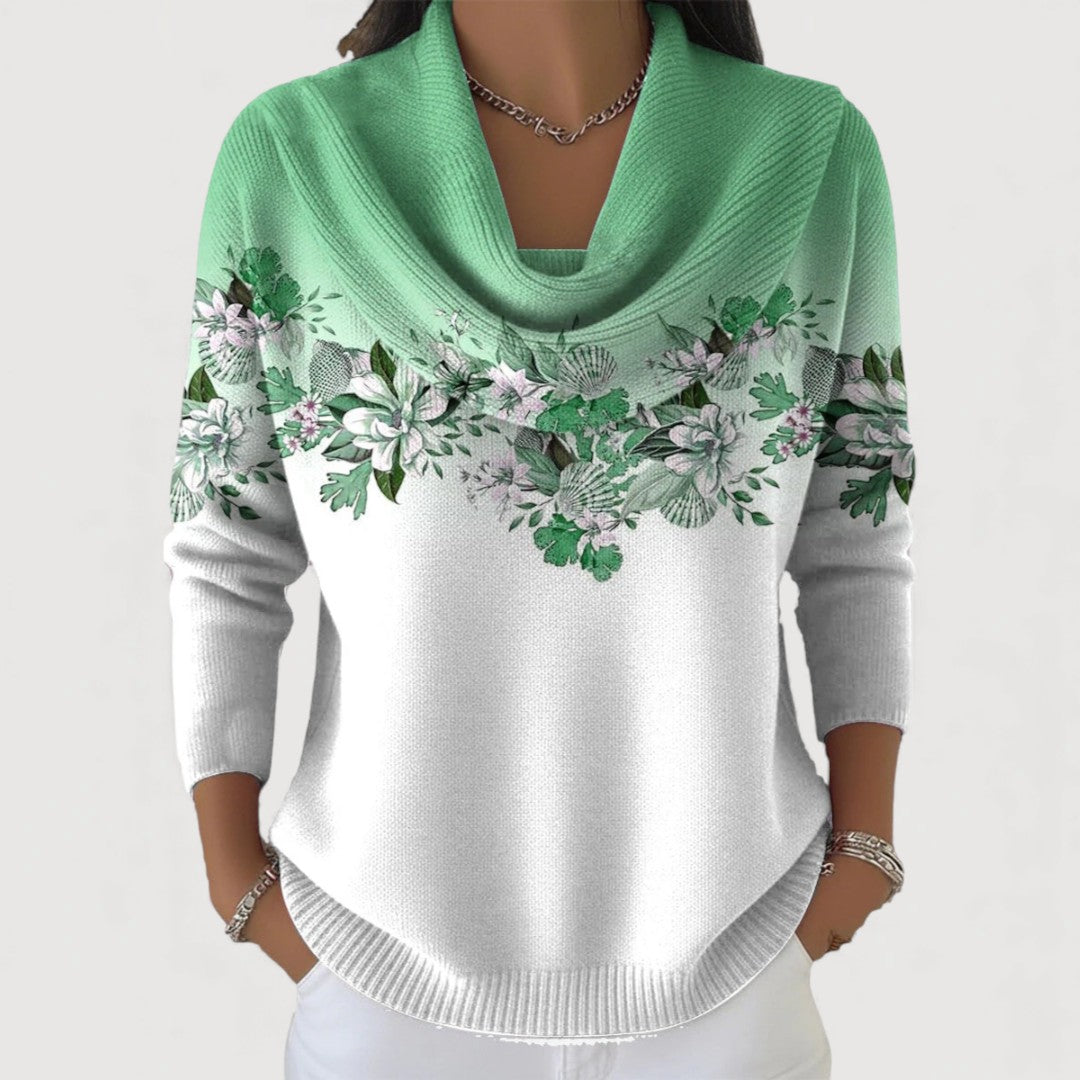 Gabriela – Pulover floral cu guler