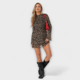 Rochie din plasă cu imprimeu leopard și mâneci clopot