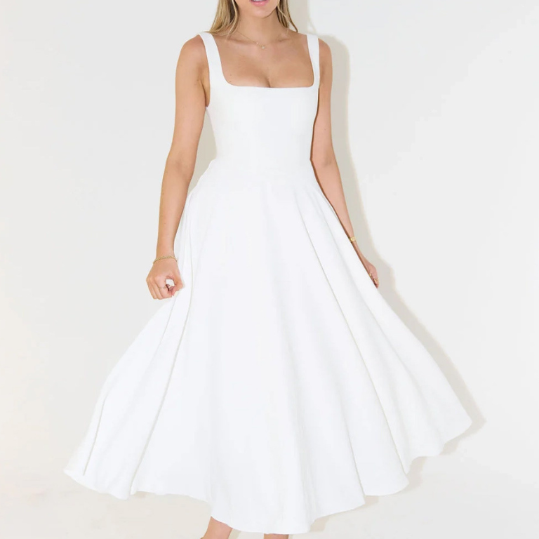 Amalia - Rochie Midi Elegantă cu Decolteu Pătrat