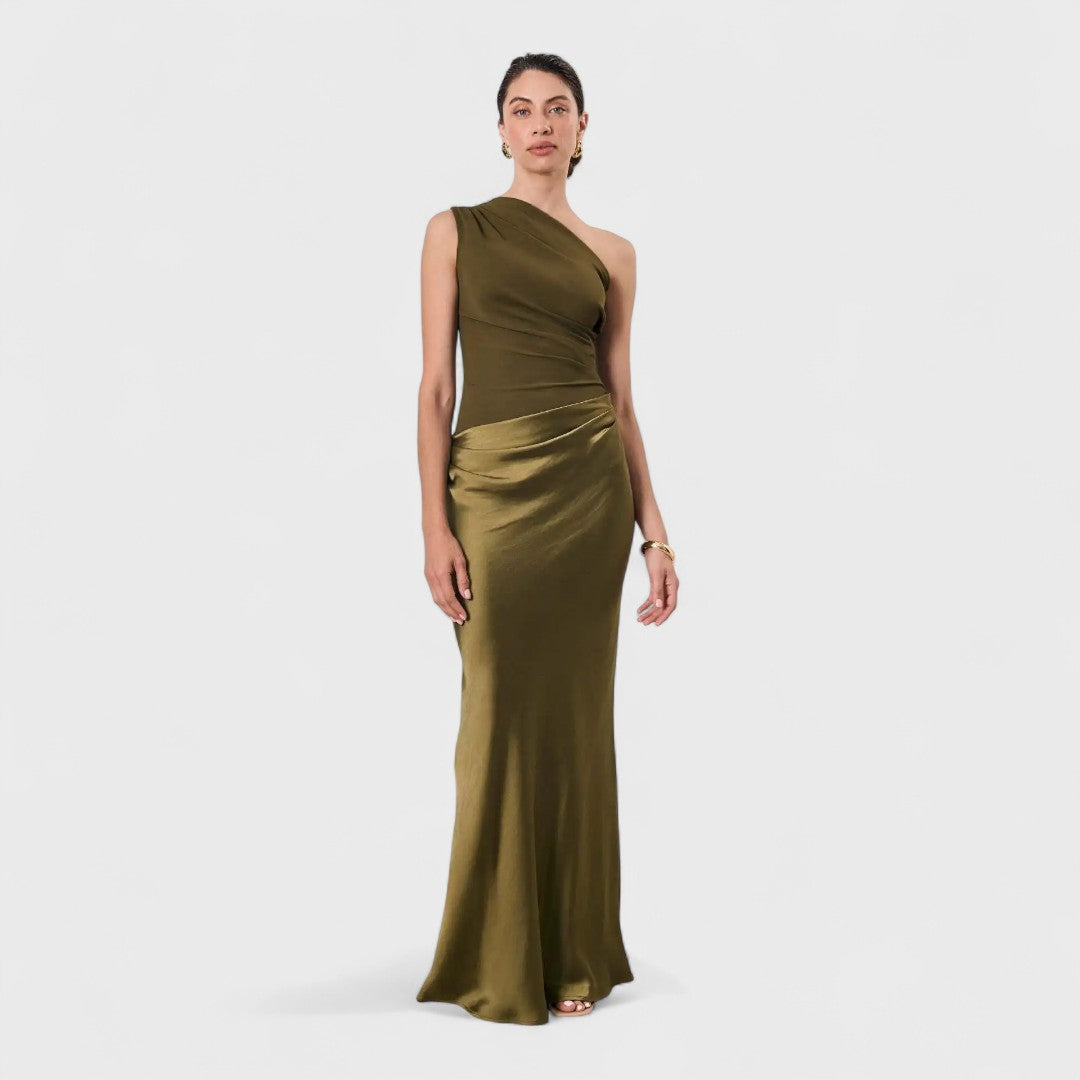 Amber - Rochie lungă monospate din satin