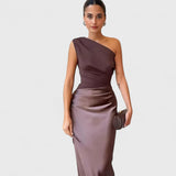 Amber - Rochie lungă monospate din satin