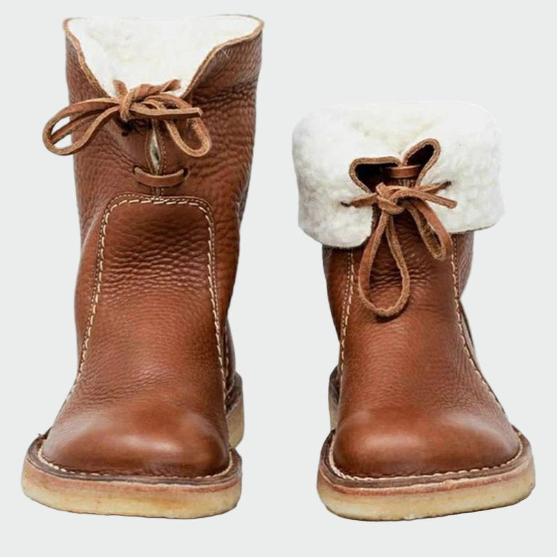 Botine impermeabile din piele cu căptușeală din lână