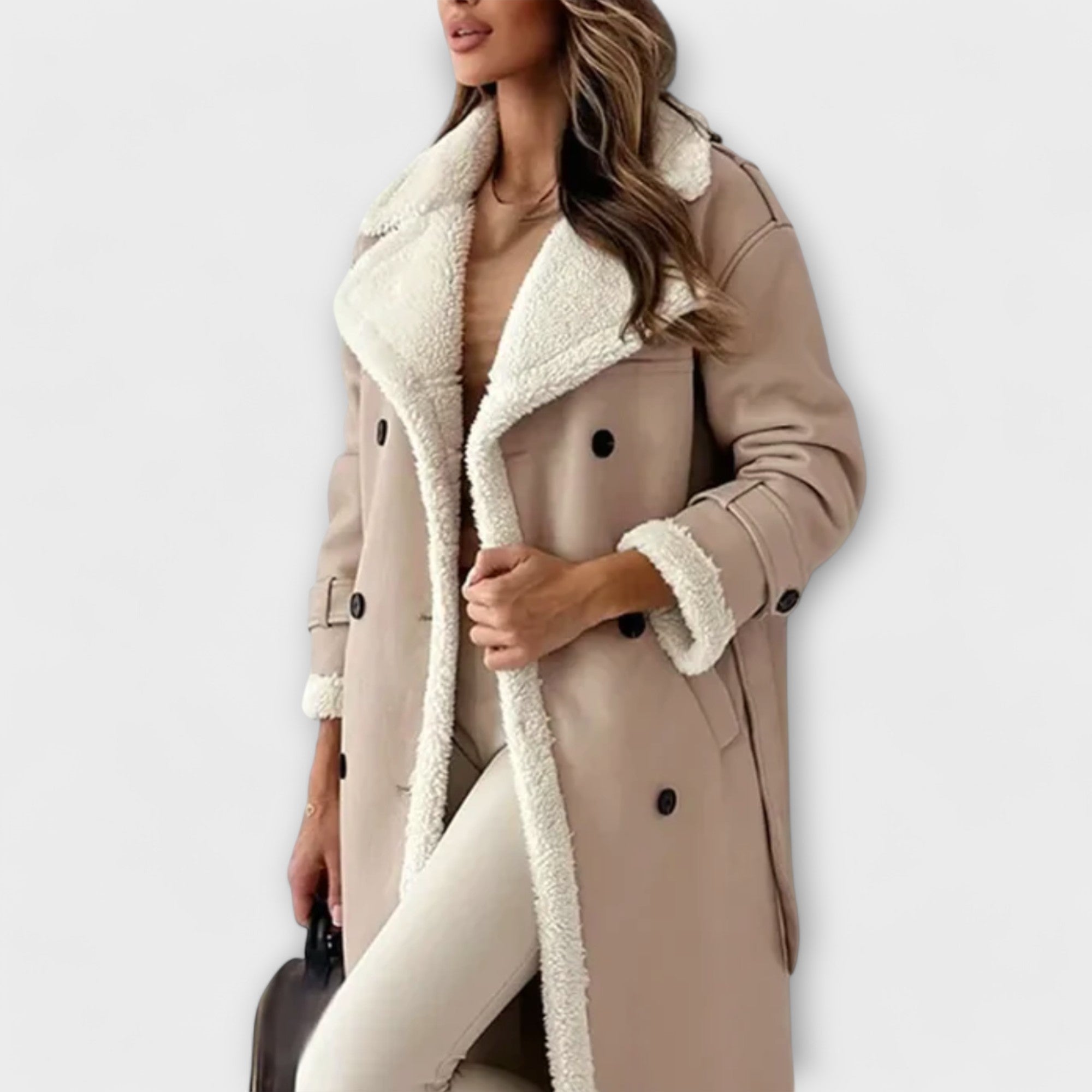 Maria – Geacă lungă clasică cu căptușeală din fleece și guler teddy