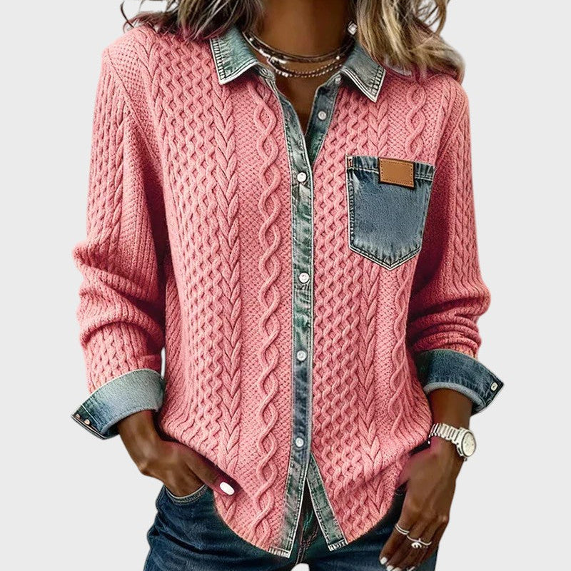 Mia | Cardigan tricotat cu detalii din denim