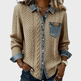 Mia | Cardigan tricotat cu detalii din denim