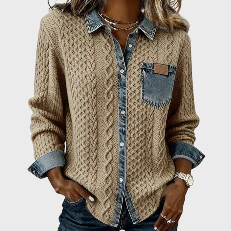 Mia | Cardigan tricotat cu detalii din denim