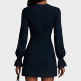 Rachel – Rochie mini din suede albastru cu dantelă